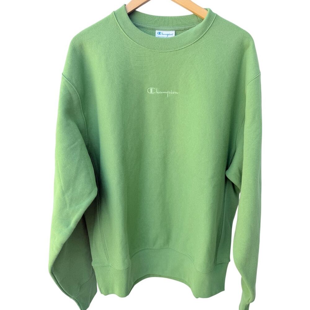 Champion Reverse Weave Crewneck Sweatshirt Mens Large Green Embroidered Logo